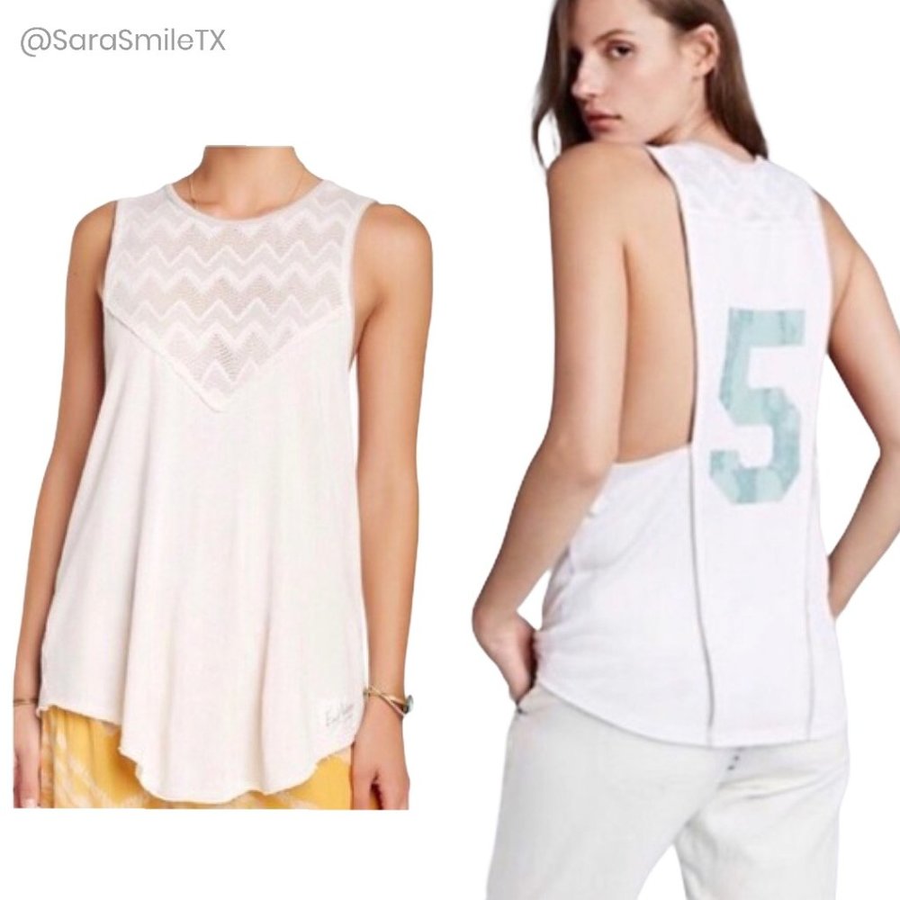 FREE PEOPLE We the Free - 5 - Ivory Crochet Low Open Side Swing Top